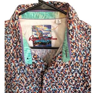 Robert Graham Dinosaur Collector Embroidered Shirt  Men's L  Short Flip Sleeve